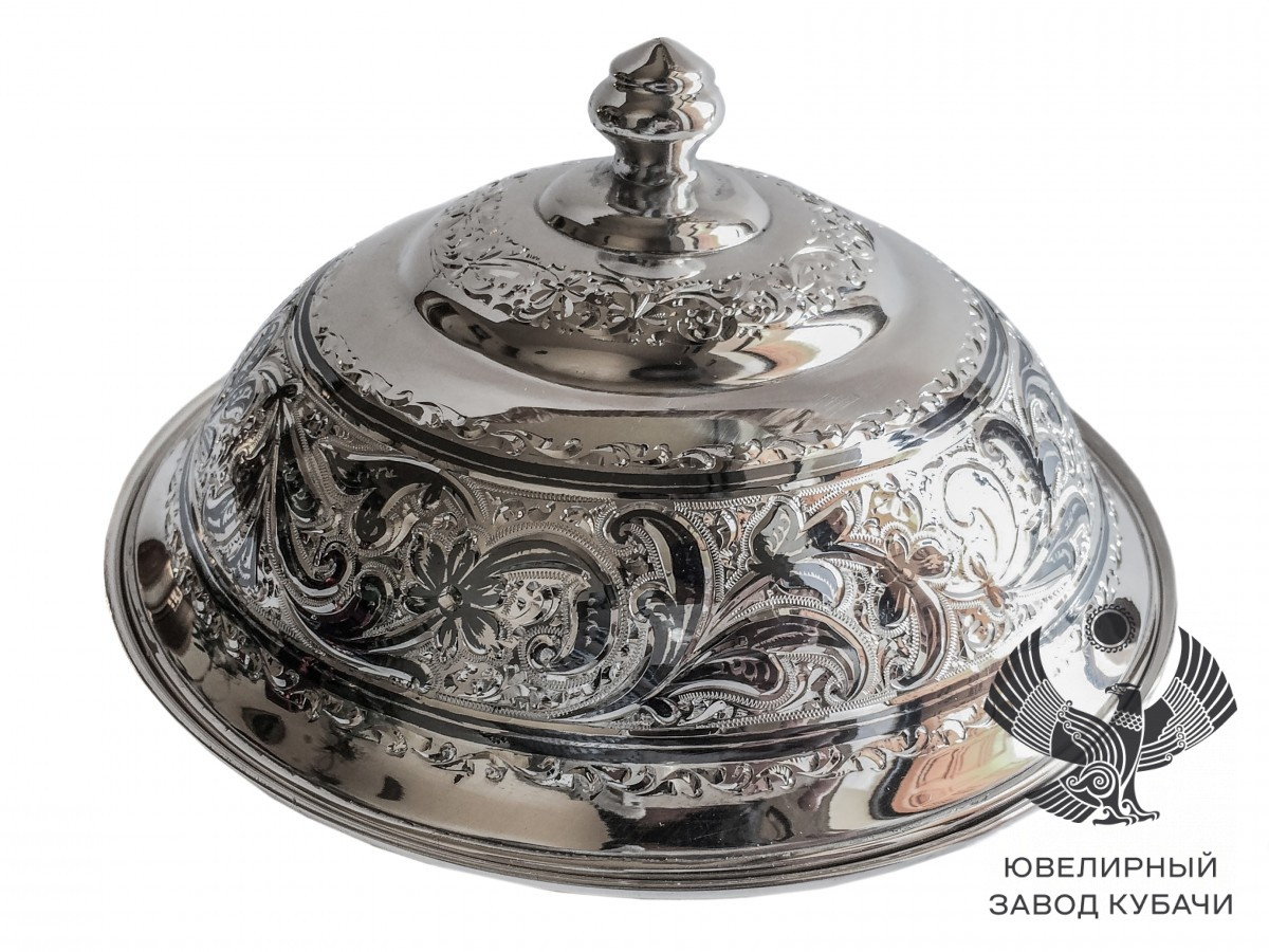 Масленка из серебра круглая кубачинская «Гранит» цена