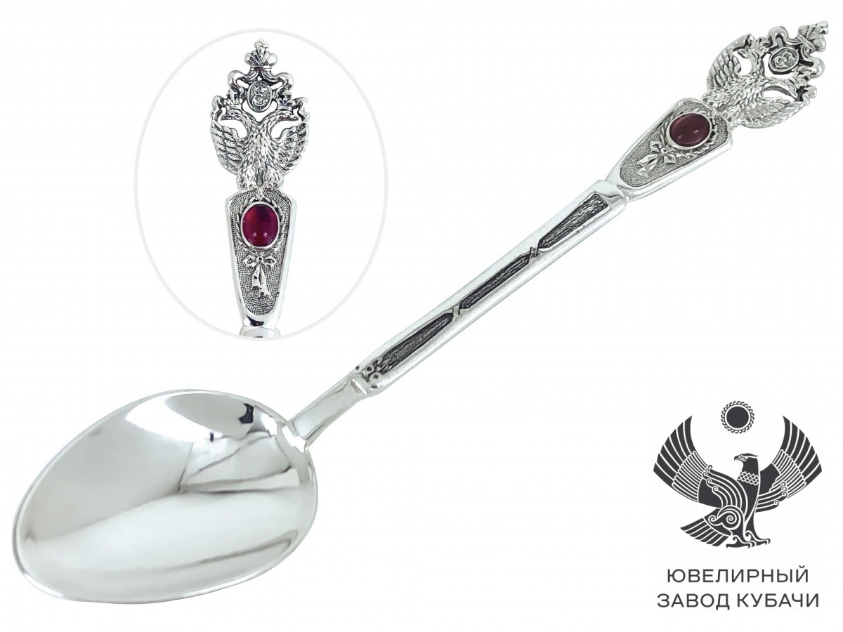 Чайная ложка из серебра с гербом и красным камнем цена