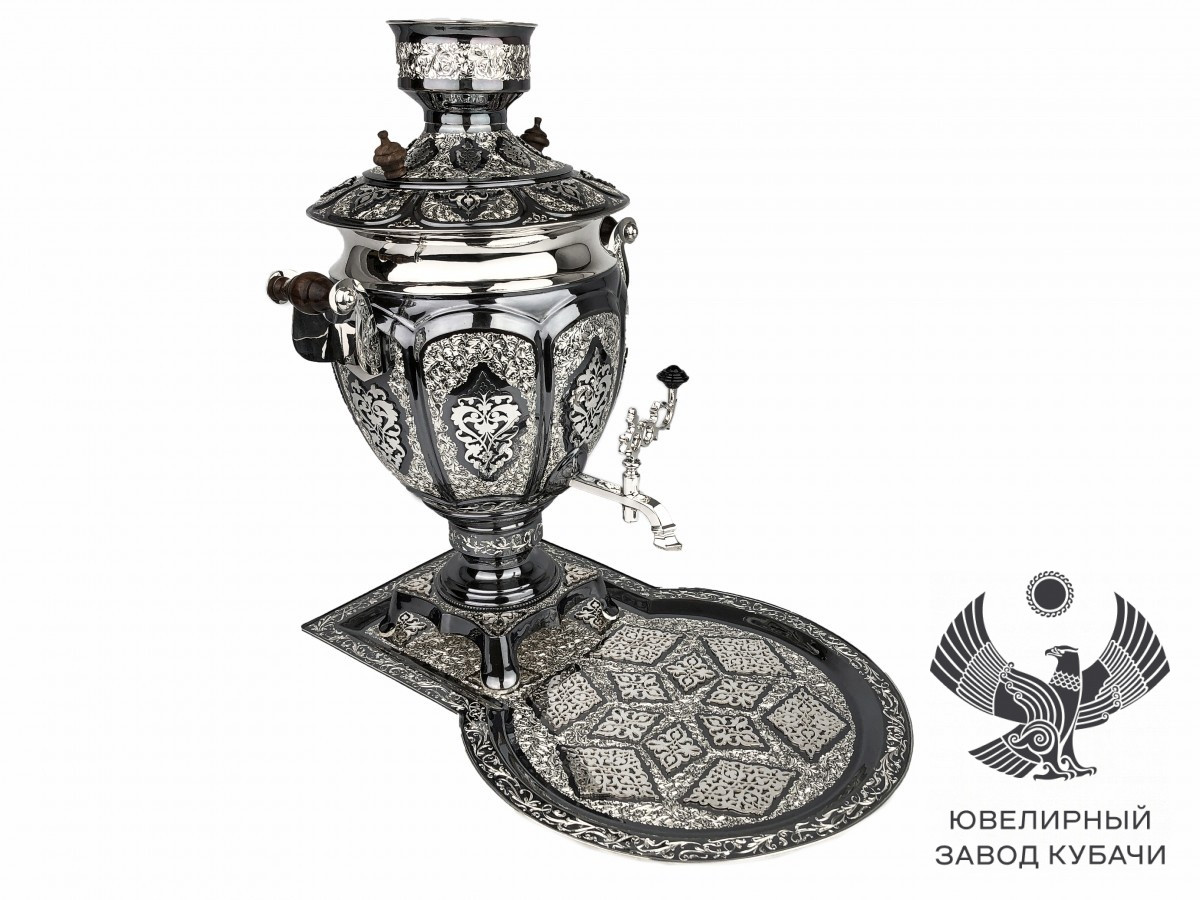 Серебряные из серебра самовар с подносом «Север» цена