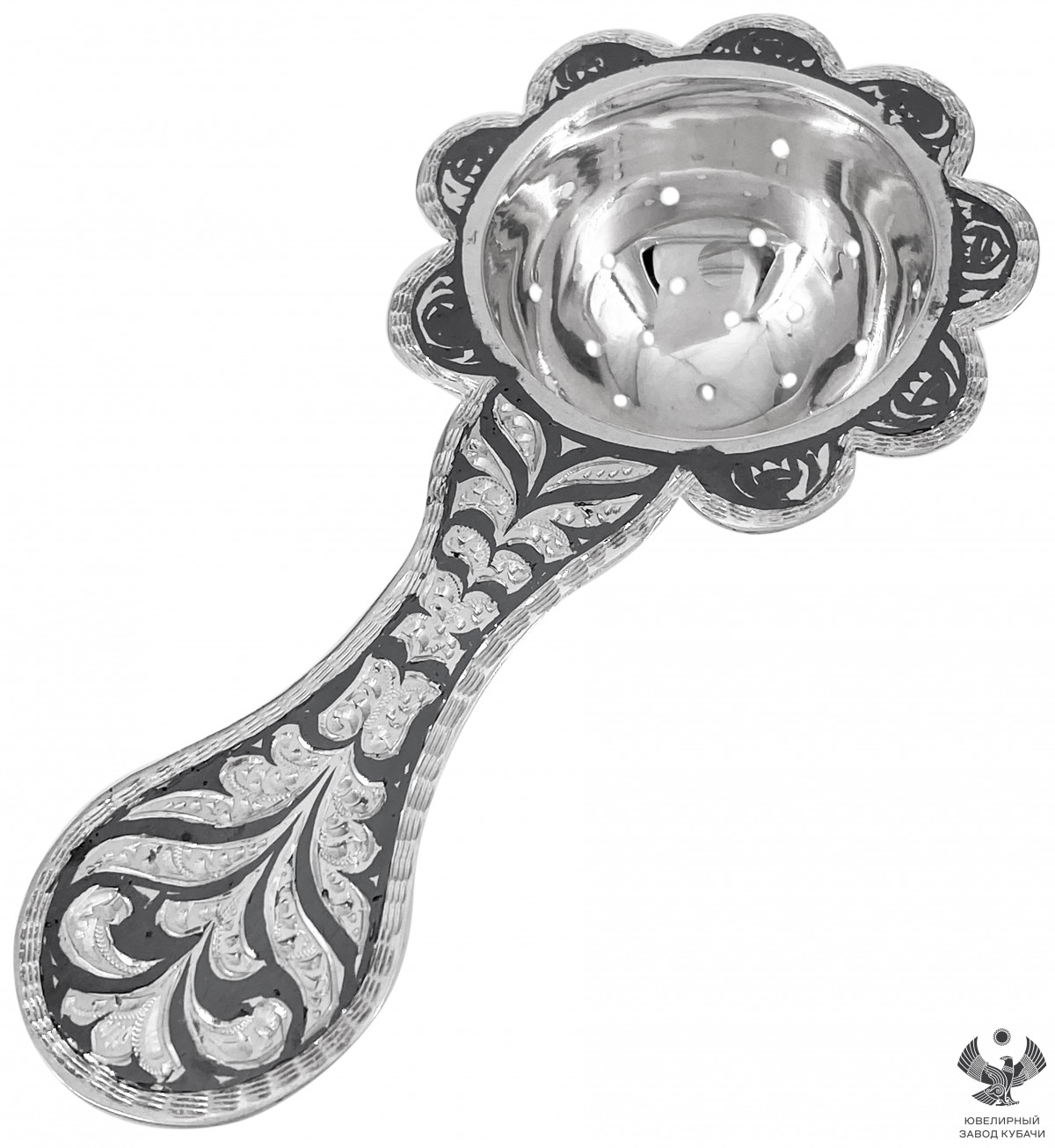 Серебряное из серебра ситечко с декоративной ручкой «Ритм» цена